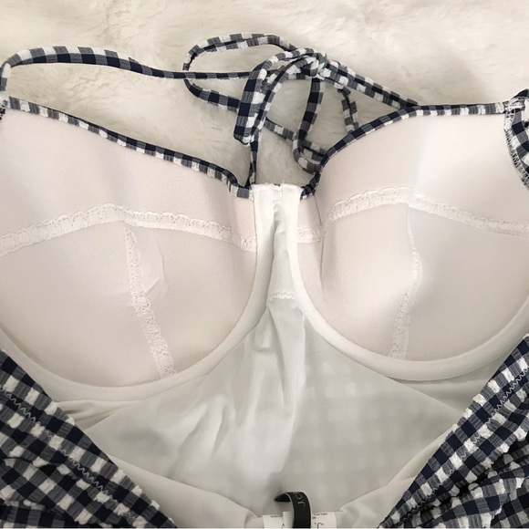 J.Crew Navy Blue Textured Seersucker Gingham One Piece Swimsuit Size 8 - Picture 10 of 15